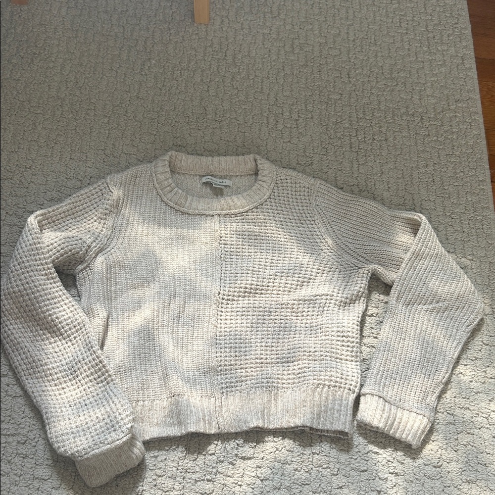 American Eagle Outfitters Cream Textured Crewneck Sweater